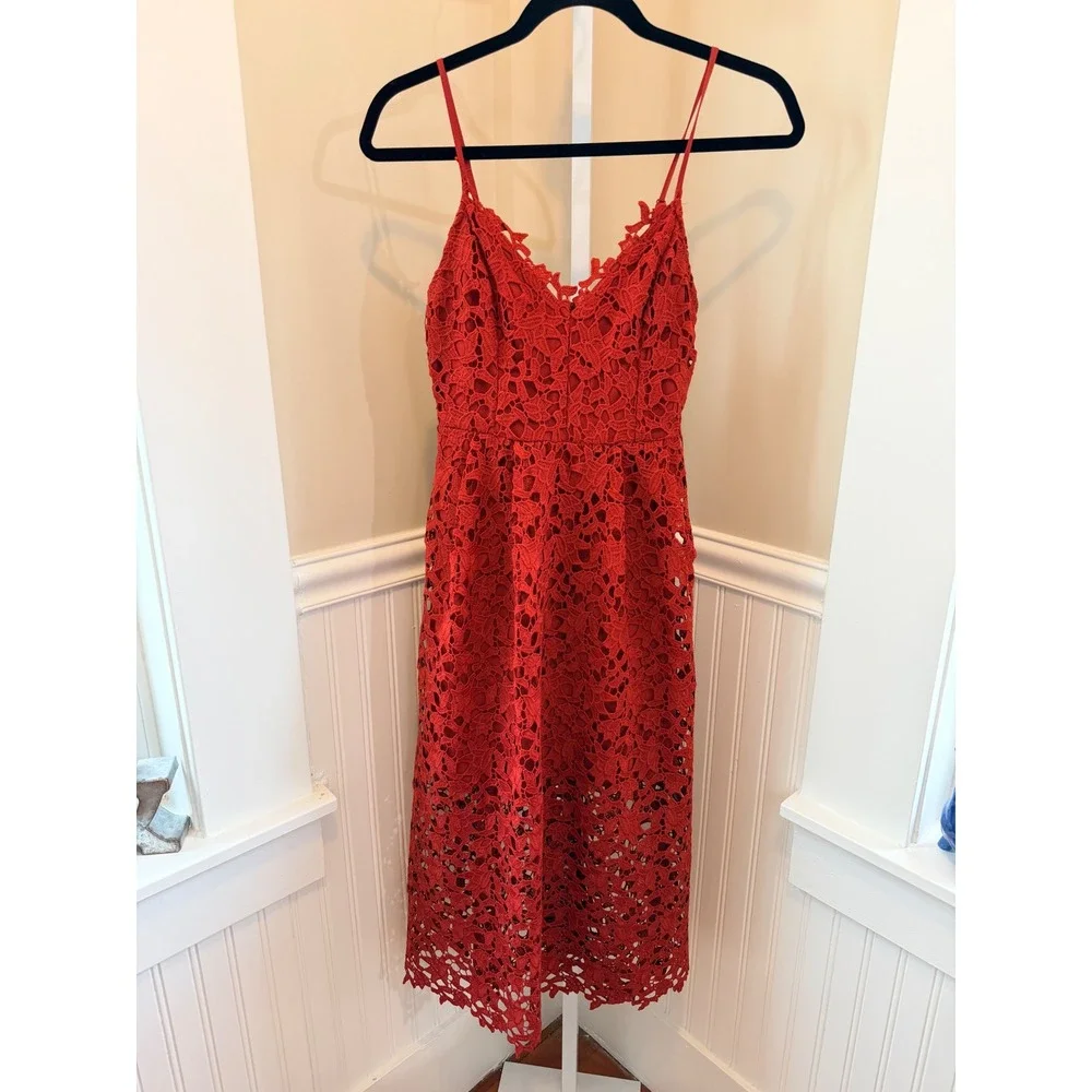 ASTR The Label Red Lace Cami Midi Dress Scalloped Wedding Guest Size S - Picture 10 of 16